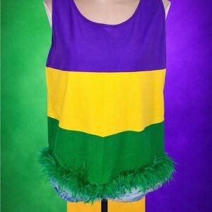 Mardi Gras Feather Trim Tank Top